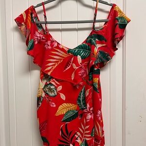Old Navy Red Floral Cold shoulder top